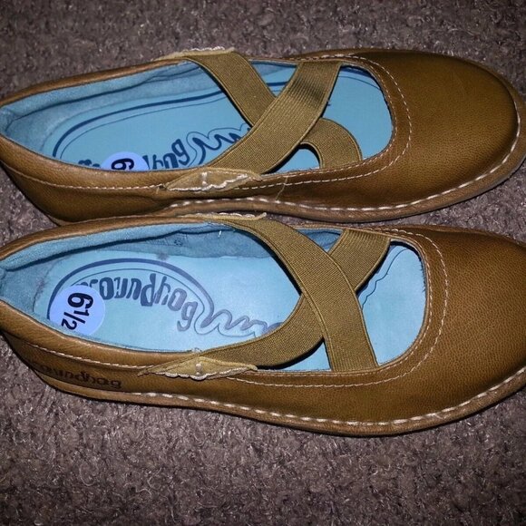 GROUNDHOG-Olive Leather Mary Janes Stretch Slip On Shoes-SZ 6.5-Near Mint - Picture 6 of 7